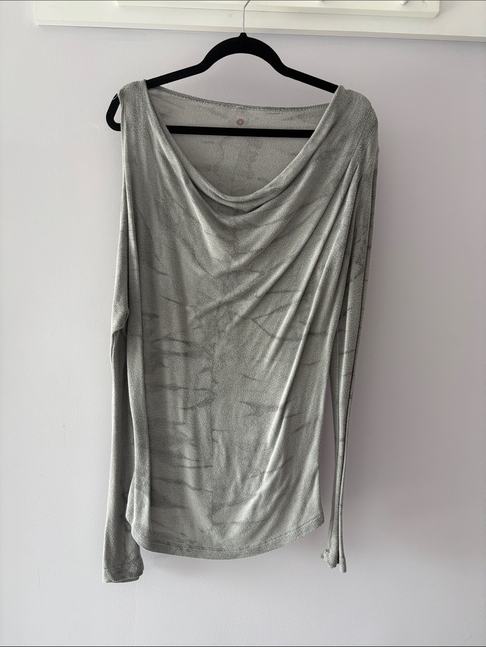Three Dots Silver-Gray Draped Cowl Neck Long Sleeve Top